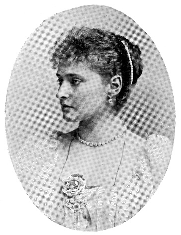 Portrait of Alexandra Feodorovna, Princess Alix of Hesse and by Rhine and Tsarina of Russia (1872 - 1918). The Russian Empire era (circa 19th century). Vintage halftone photo etching circa late 19th century.