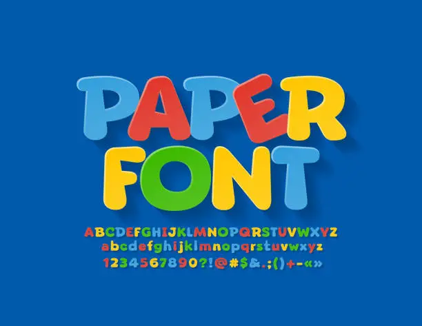 Vector illustration of Vector Colorful Paper Font. Flat Bright Font