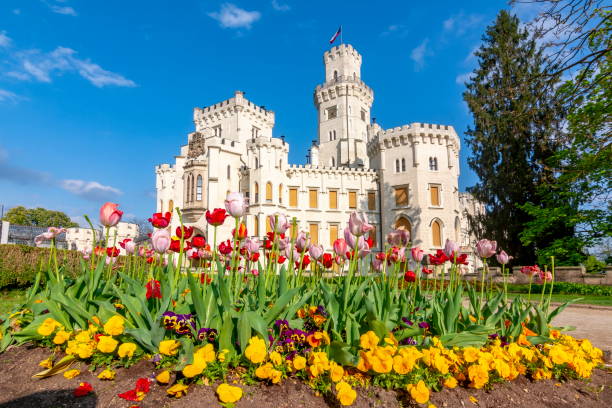 Hluboka nad Vltavou, Czech Republic - May 2019: Hluboka nad Vltavou Castle in spring