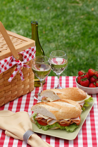 夏の裏庭ピクニックのためのアメリカのホアギーサンウィッチ - sandwich turkey lettuce food ストックフォトと画像