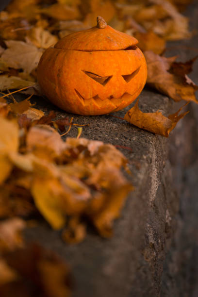 istock Halloween pumpkin at cemetery 1158487100