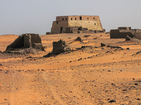 The so-called Throne Hall building, part of the archeological remains of the deserted town of Old Dongola, in the Nubian desert, in northern Sudan.