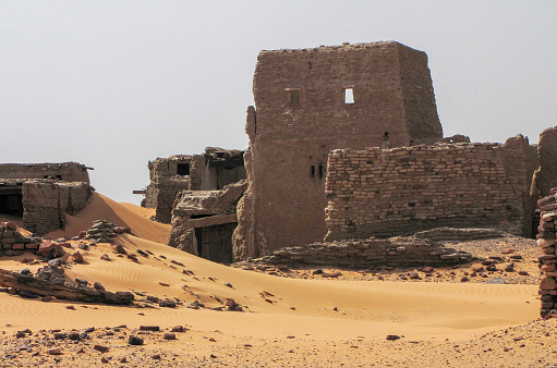 The archeological remains of the deserted town of Old Dongola, in the Nubian desert, in northern Sudan.