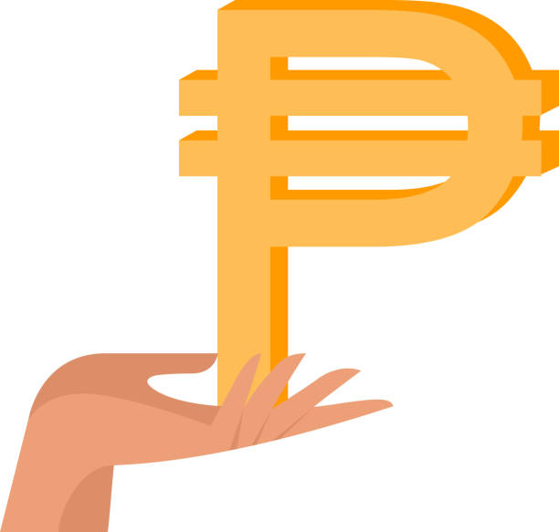 Philippine peso in female hand. Money in hand. Earn money, salary symbol. Flat vector illustration Philippine peso in female hand. Money in hand. Earn money, salary symbol. Flat vector illustration philippines currency stock illustrations
