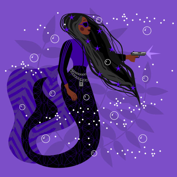 illustrazioni stock, clip art, cartoni animati e icone di tendenza di gungster, membro della banda mermaid character design. mare, oceano. illustrazione vettoriale - lawbreaker