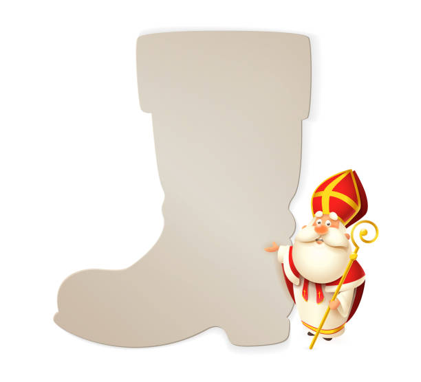 ilustrações de stock, clip art, desenhos animados e ícones de saint nicholas and boot poster template isolated on white background - vector illustration - christmas gift christianity isolated objects