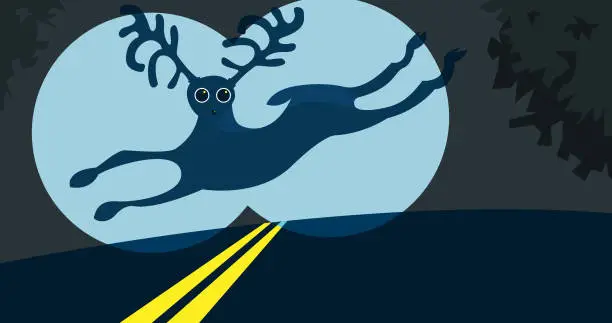 Vector illustration of A deer jumping in front of car