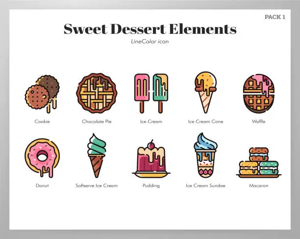 Vector illustration of Sweet dessert elements LineColor pack