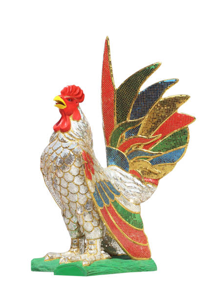 istock Colorful chicken statue isolated on white background. 1158509642