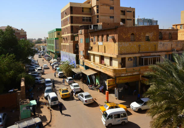 Babikir Badri Street, Khartoum, Sudan Khartoum, Sudan: view along Babikir Badri Street, corner with Zubeir Pasha Street - downtown khartoum stock pictures, royalty-free photos & images