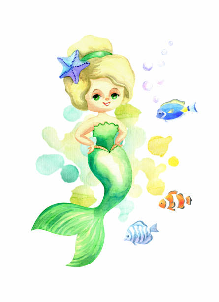 istock Beautiful mermaid. Colorful hand drawn illustration isolated on a white background. Watercolor painting. 1158512975