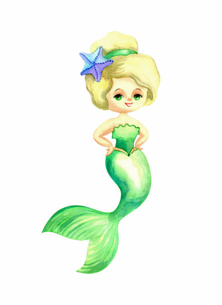 istock Beautiful mermaid. Colorful hand drawn illustration isolated on a white background. Watercolor painting. 1158513088