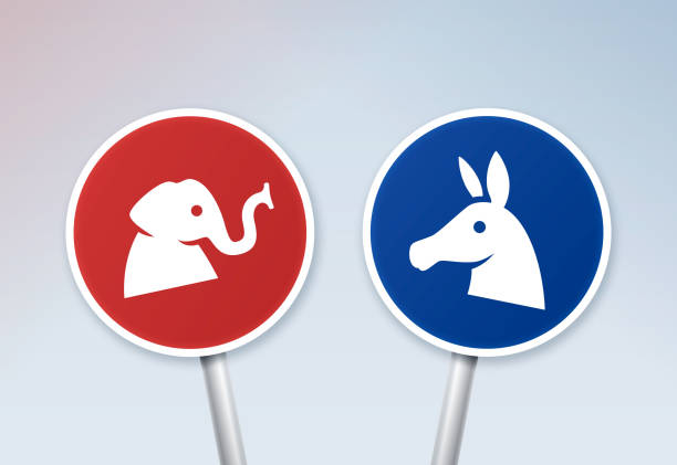 Political Debate Signs American political debate conflict signs. elephant symbols stock illustrations