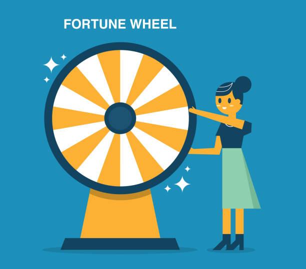 ilustraciones, imágenes clip art, dibujos animados e iconos de stock de empresaria con rueda de fortuna para el juego - roulette wheel