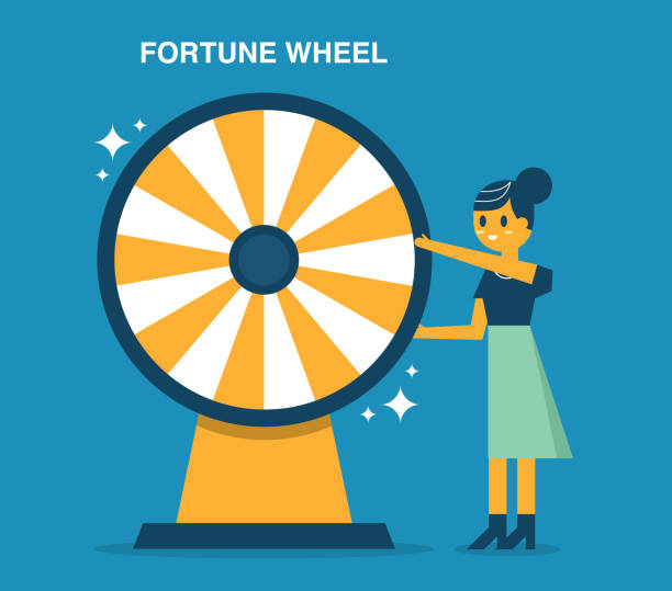 ilustrações de stock, clip art, desenhos animados e ícones de businesswoman with fortune wheel for gambling - game of chance