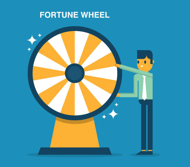 ギャンブルのための占いホイールを持つビジネスマン - wheel incentive award spinning点のイラスト素材／クリップアート素材／マンガ素材／アイコン素材