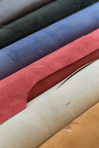 istock Stacked of Multicolored leather in rolls 1158523998