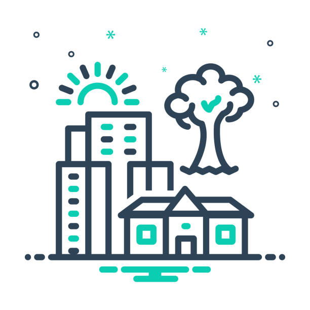 Hometown city Icon for hometown, city, building, tree, house, residential, architecture hometown stock illustrations