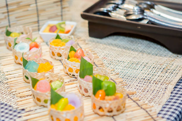 Selective focus of Beautiful Thai Mini cocktails dessert