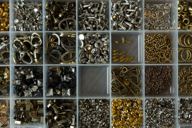 istock Pins, buttons, and accessories for leather work in box 1158527773