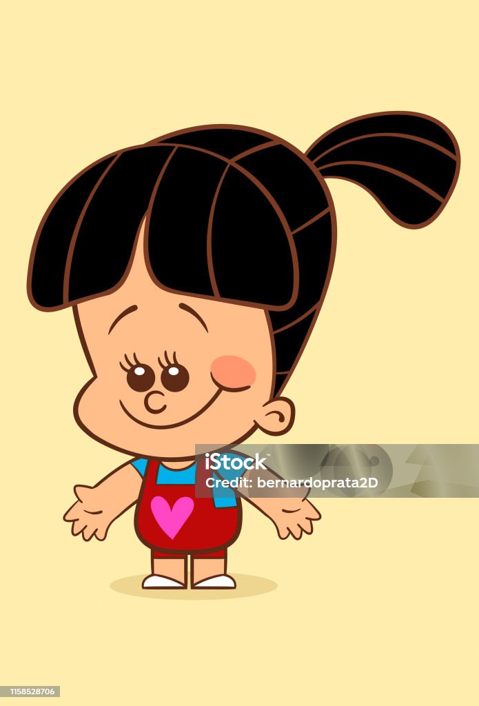 Cute Cartoon Girl With Ponytail Smiling Stock Illustration - Download Image  Now - Cartoon, Characters, Child - iStock