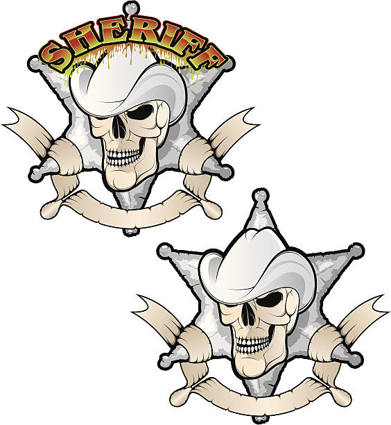 ilustraciones, imágenes clip art, dibujos animados e iconos de stock de vector cráneo - sheriff skull and crossbones devil west