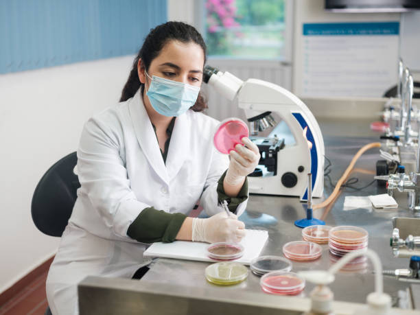 istock Young woman sitting in laboratory and looking at samples 1158536060