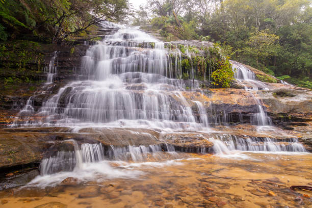 Katoomba Cascades is a popular hiking destination in the Blue Mountains, NSW, Australia