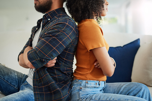 Shot of a young couple having a disagreement at home