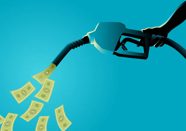 연료 펌프 쏟아지는 돈 - gasoline fuel pump fossil fuel price stock illustrations