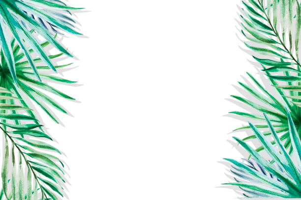 istock Beautiful frame of tropical leaves. Monstera, palm. Watercolor painting. 1158549430