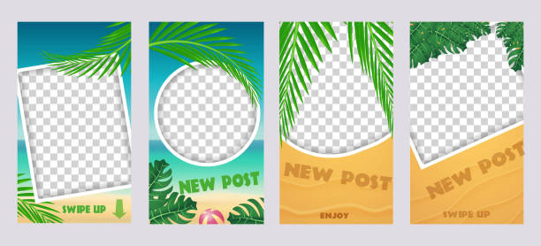 istock Set of socila media stories. Template for summer vacation travel posts. 1158551853