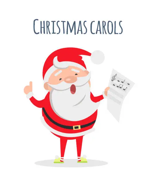 Vector illustration of Santa Claus Sing Xmas Carols. Singer Actor