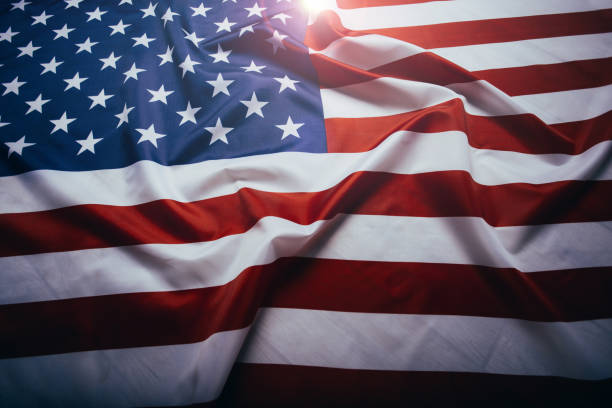 istock Closeup of ruffled American flag 1158559617