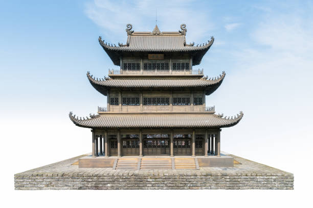 ancient traditional pavilion isolated on blue sky background