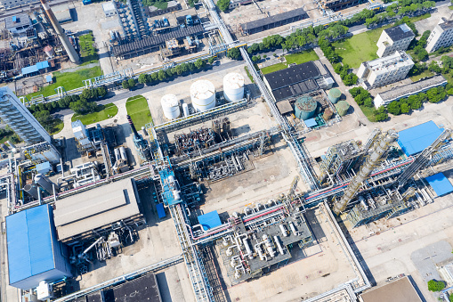 aerial view of petrochemical plant, industrial landscape