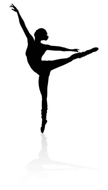 Silhouette Ballet Dancer Silhouette of a ballet dancer dancing in a pose or position ballerina shadow stock illustrations