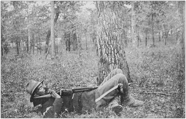 istock US Army black and white photos: Marksman long distance shooting 1158568525