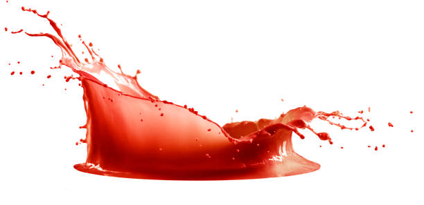 흰색 배경에 고립 된 빨간색 페인트 스플래시 - strawberry tomato 뉴스 사진 이미지