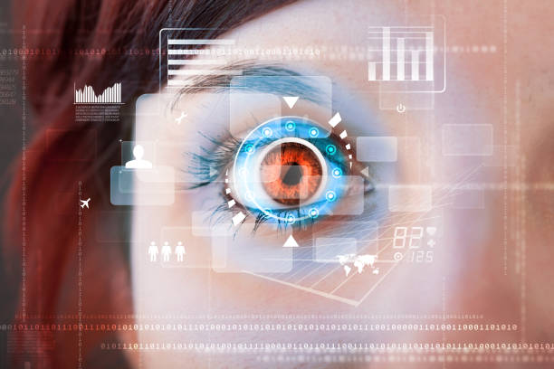 istock Future woman with cyber technology eye panel concept 1158571694