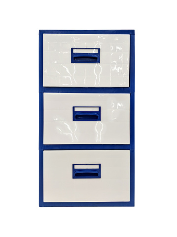 blue and white plastic drawer isolated on white background with clipping path