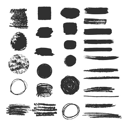 Collection of different charcoal hatches. Pencil scribble texture. Rough edges background.