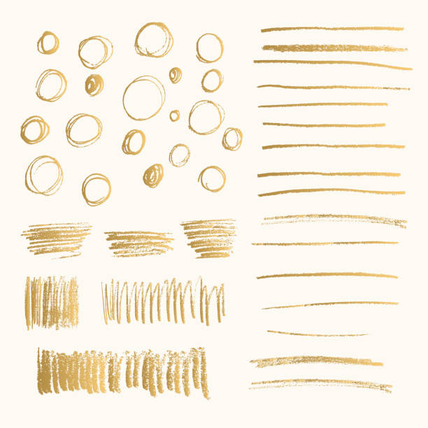 ilustrações de stock, clip art, desenhos animados e ícones de set of golden hand drawn doodle pencil scribbles. handmade texture. glitter shapes with rough edges. vector isolated illustration. - bubble foil