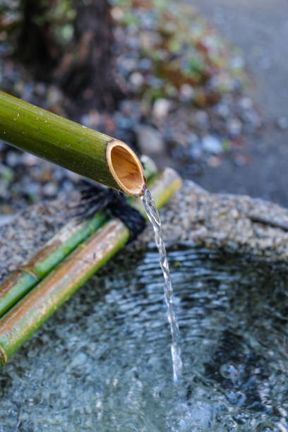 istock Spring water coming out from traditonal bamboo fountain 1158576201