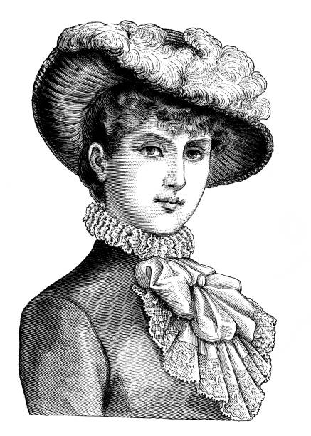 ilustrações, clipart, desenhos animados e ícones de mulher do victorian com ilustração do chapéu - silhouette white background black white