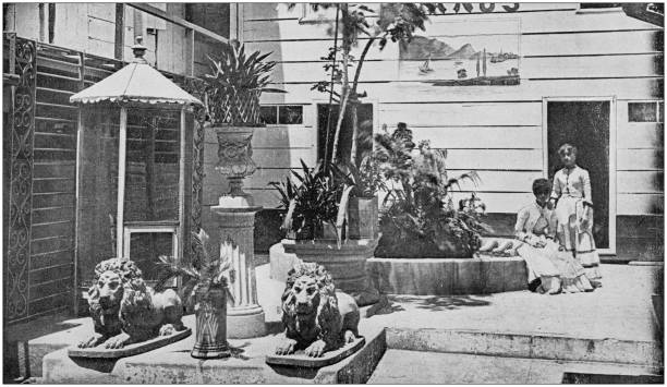 istock US Army black and white photos: Hotel Yard in Philippines 1158578520
