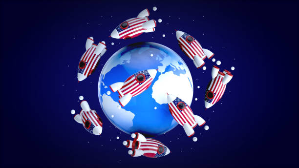 istock Rockets around the world - 3D Illustration 1158579405
