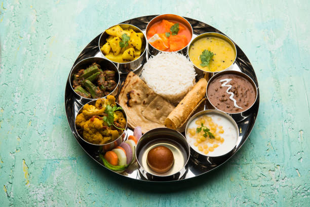 istock Indian Hindu Veg Thali / food platter, selective focus 1158580213