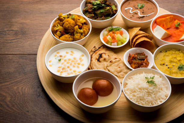 istock Indian Hindu Veg Thali / food platter, selective focus 1158580373