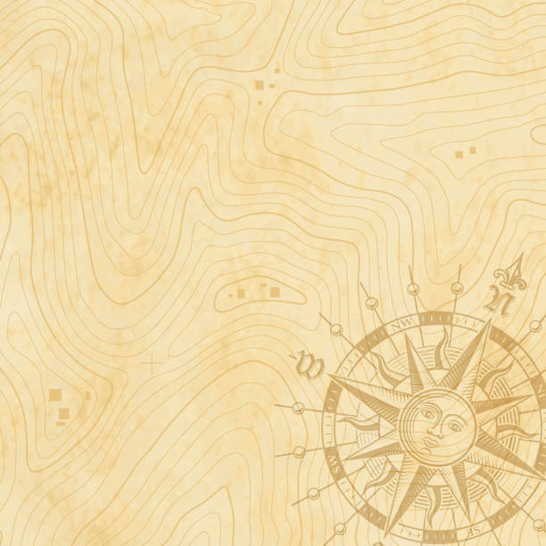 디스커버리 지형도 배경 - topographic map compass map chart stock illustrations